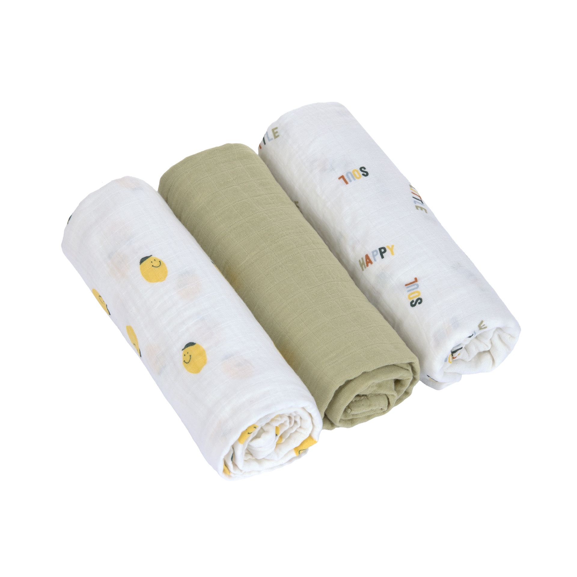 Lässig Swaddle & Burp Blank L GOTS Happy Fruits Lemon