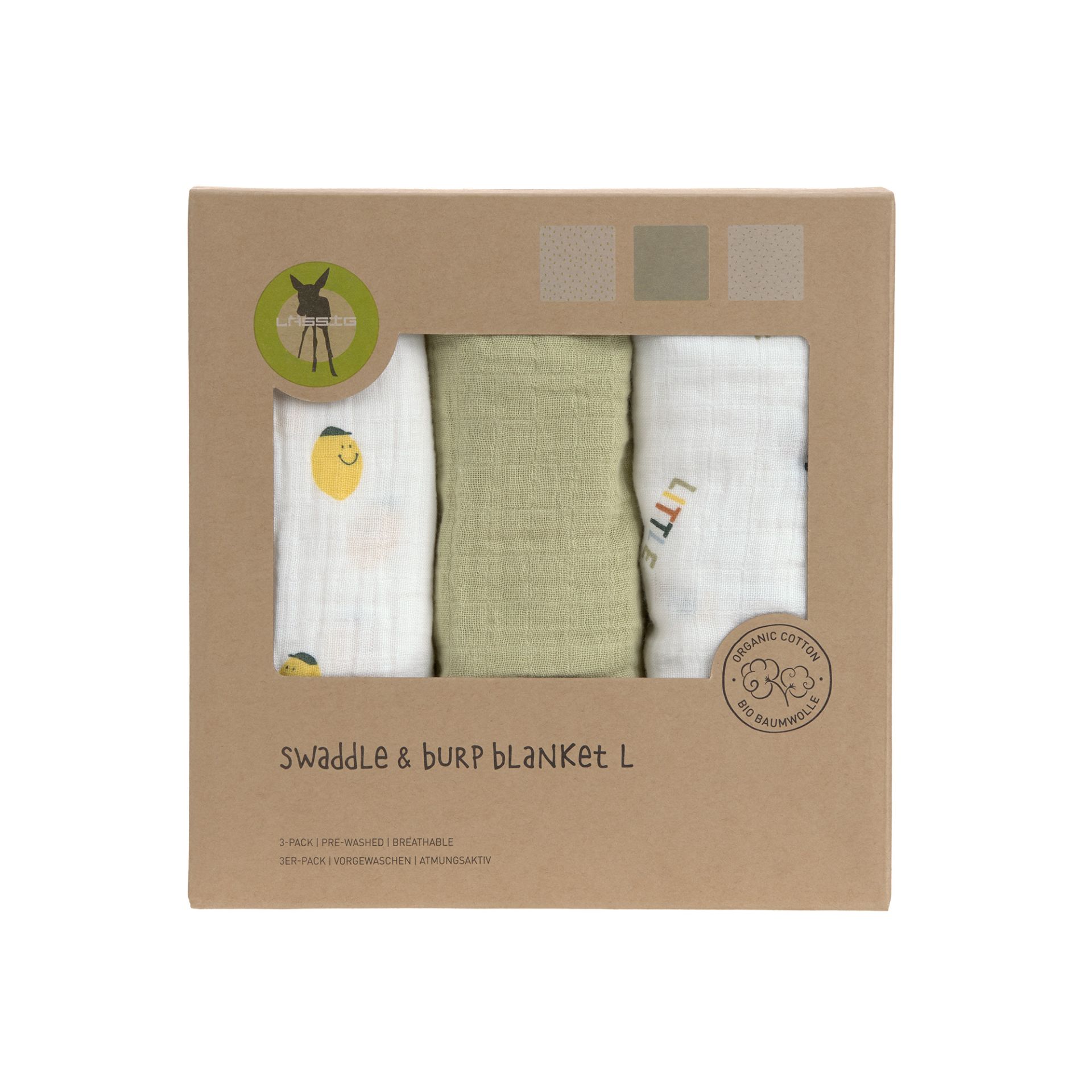 Lässig Swaddle & Burp Blank L GOTS Happy Fruits Lemon - 3