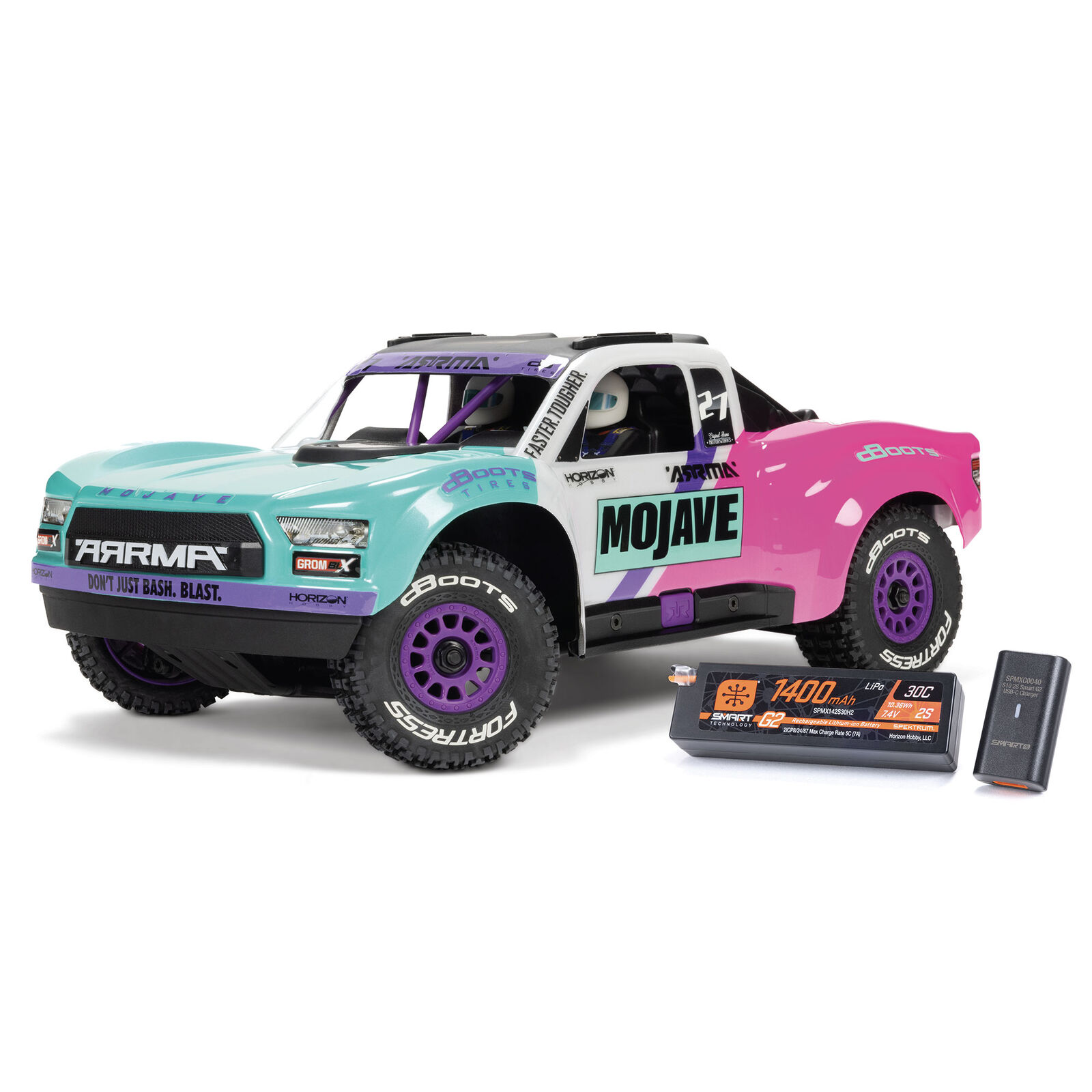 Arrma 1/16 MOJAVE GROM 223S DSC 4X4 RTR Borstlös Desert Truck, Vit (Batteri & Laddare Inkluderat)