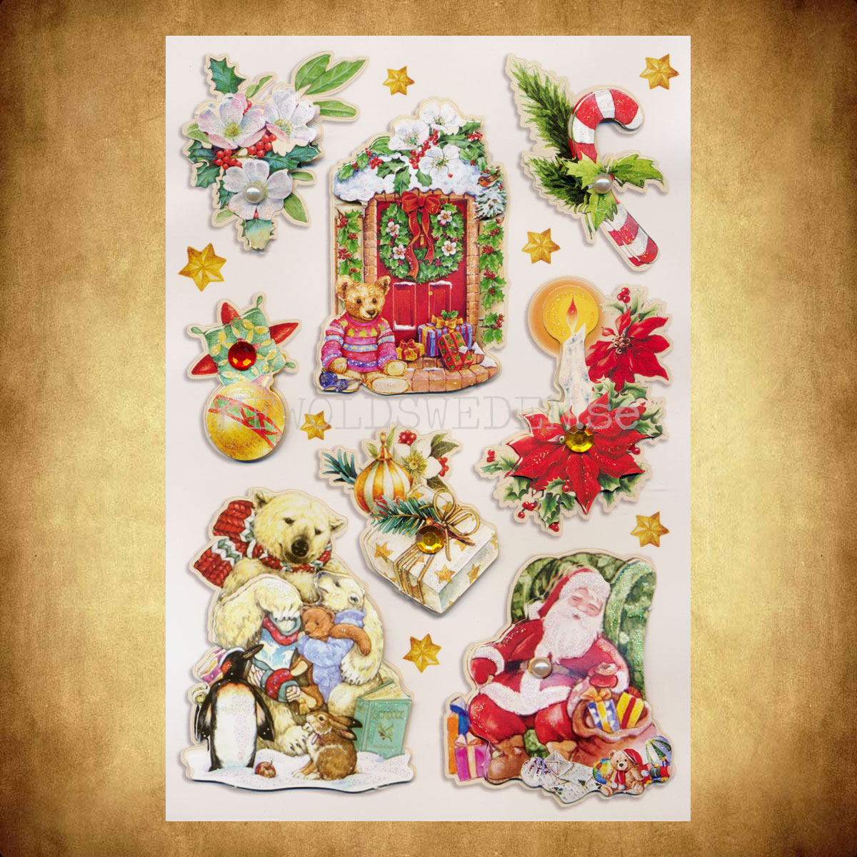 Stickers 8 pieces Glitter 3D Decoupage Nostalgia - 3