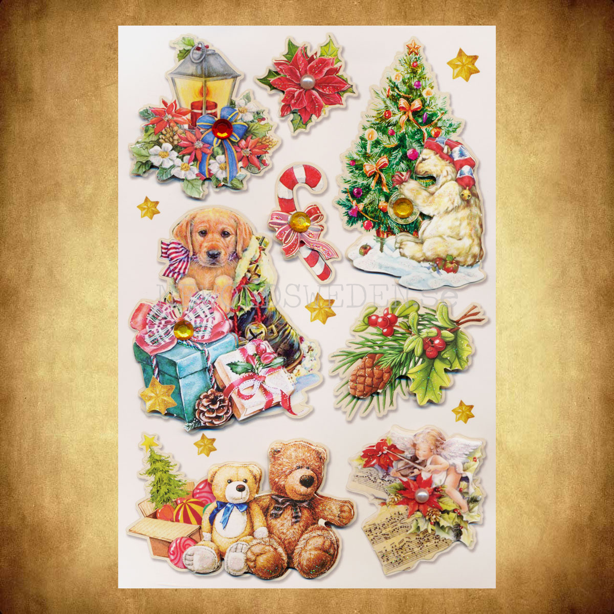 Stickers 8 pieces Glitter 3D Decoupage Nostalgia - 3