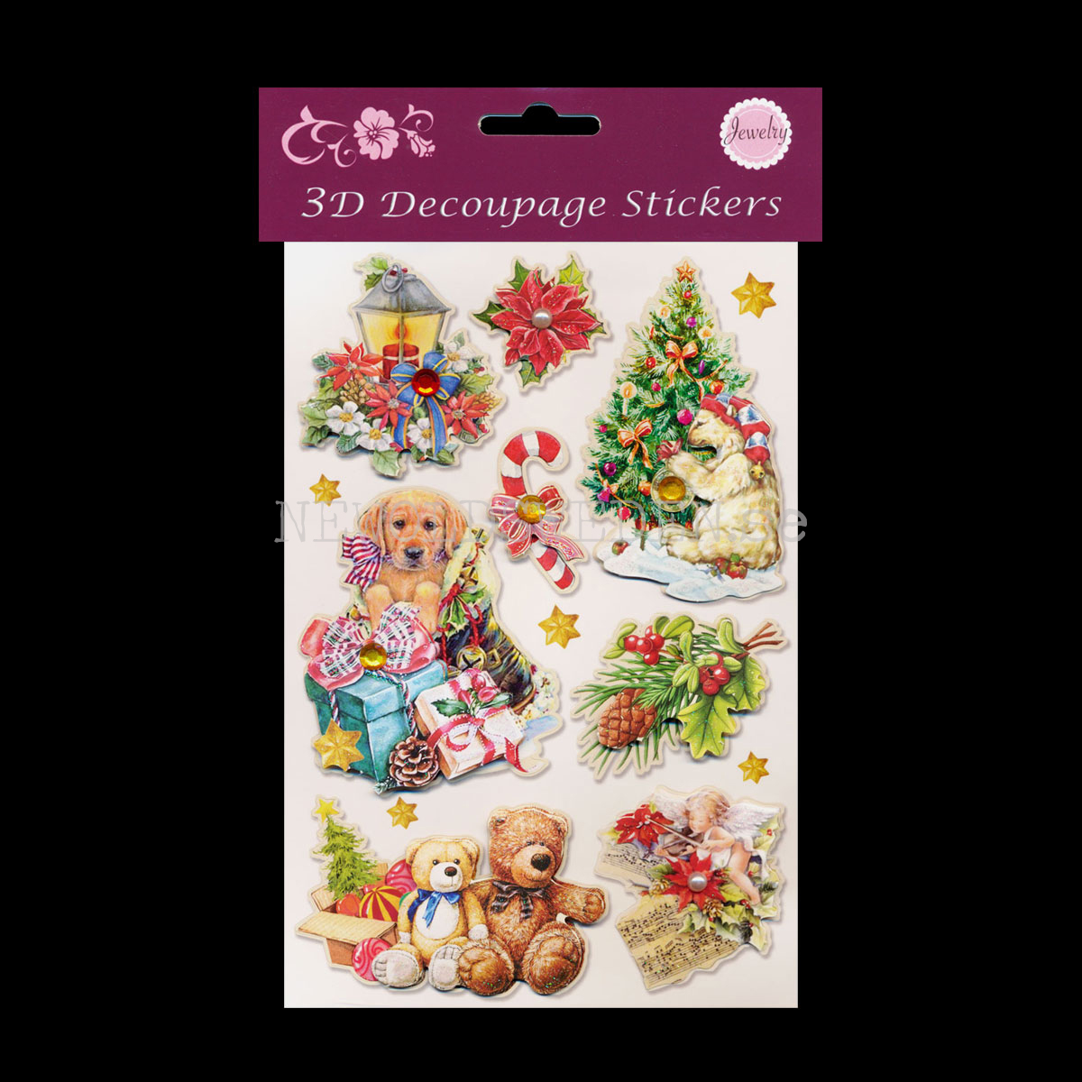 Stickers 8 pieces Glitter 3D Decoupage Nostalgia