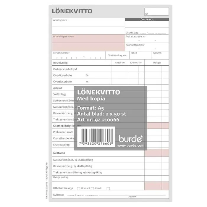 Lönekvitto A5 med kopia 2x50blad - 2
