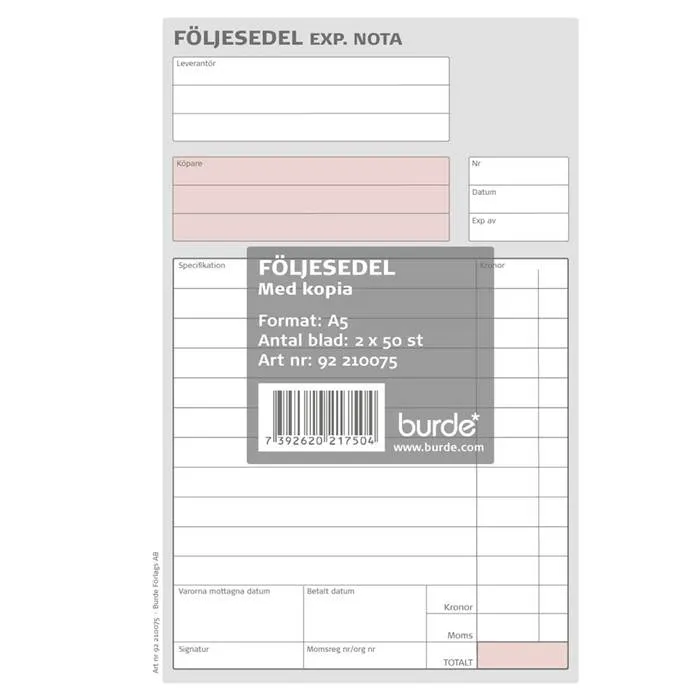 Följesedel A5 2x50blad - 2