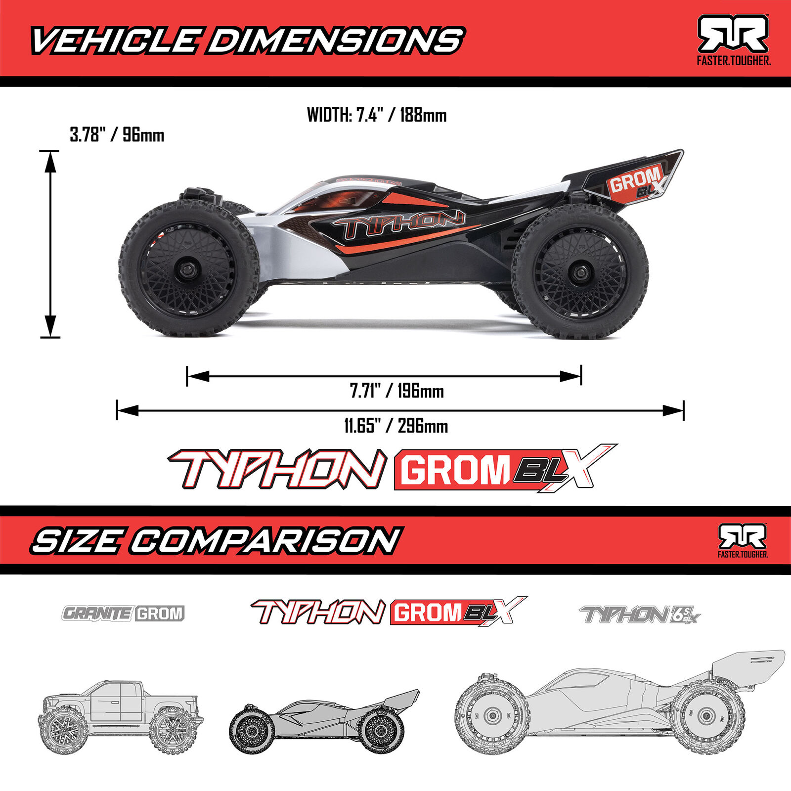 Arrma 1/14 TYPHON GROM 223S DSC 4X4 RTR Brushless Buggy, Silver - 19