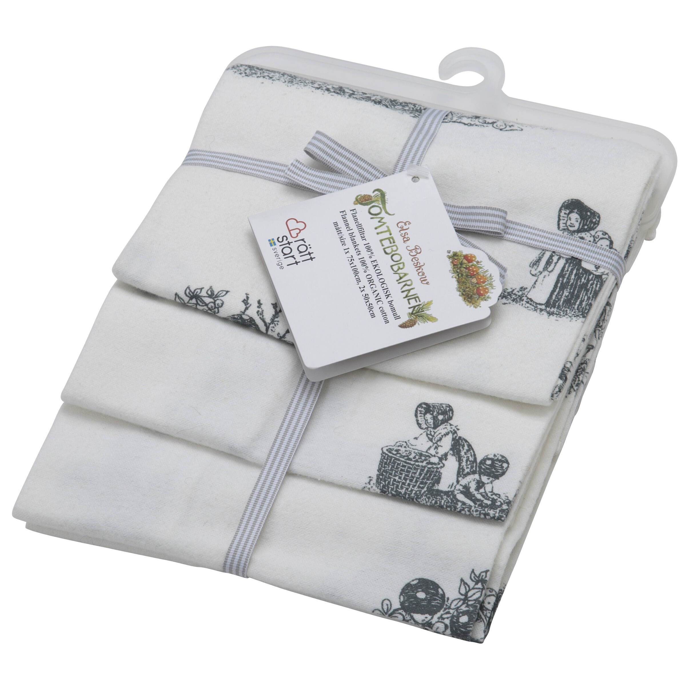 Rätt Start Filt Flanell 3- Pack  Grå -  Tomtebobarnen Elsa Beskow