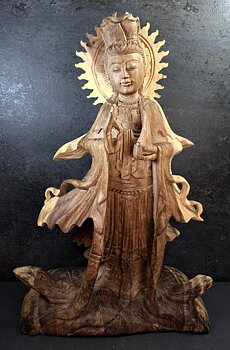 Kuan Yin Staty handsnidad i trä - 50cm 
