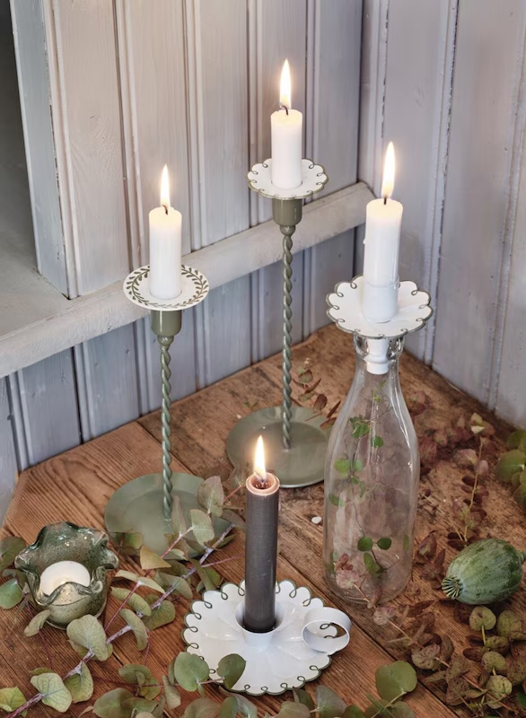 Ljusmanschett Blad - vit och grön