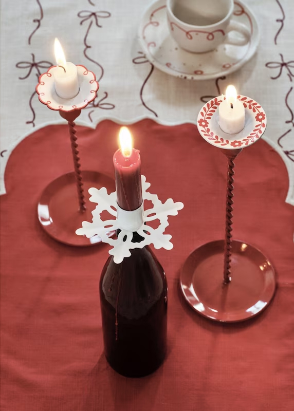 Ljusmanschett Blombård - röd och vit - 3