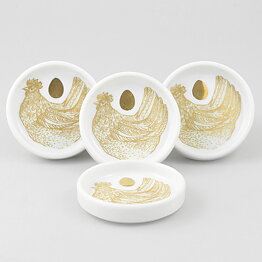 Gunvor Olin-Grönqvist (1964) Four Round Dishes with Golden Hen Decor 7 cm