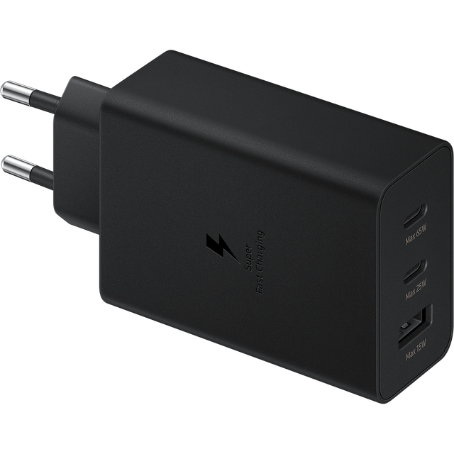 Original Samsung Trio Väggladdare, 65W, USB-A, 2x USB-C - Svart