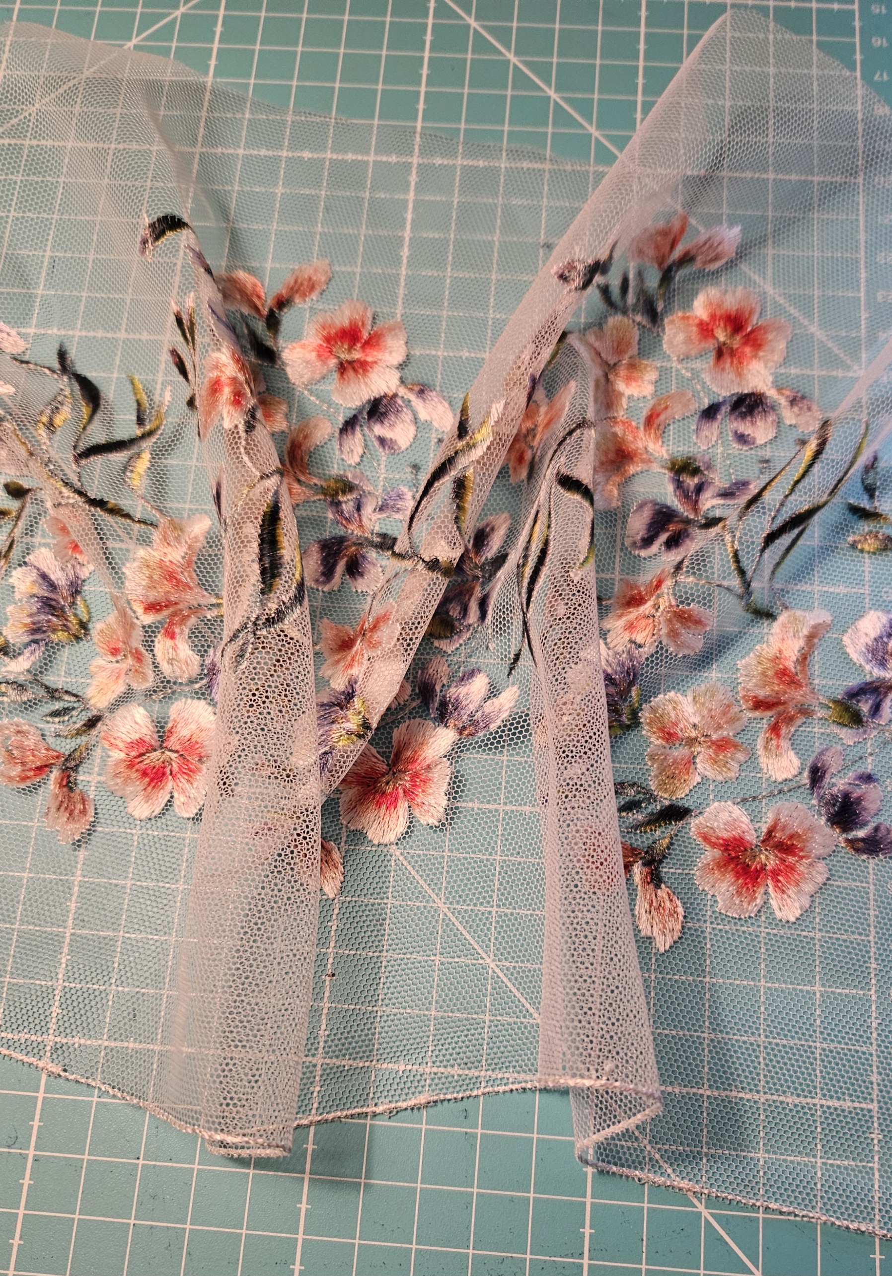 Flerfärgad broderad stum spets - 23 cm - 2