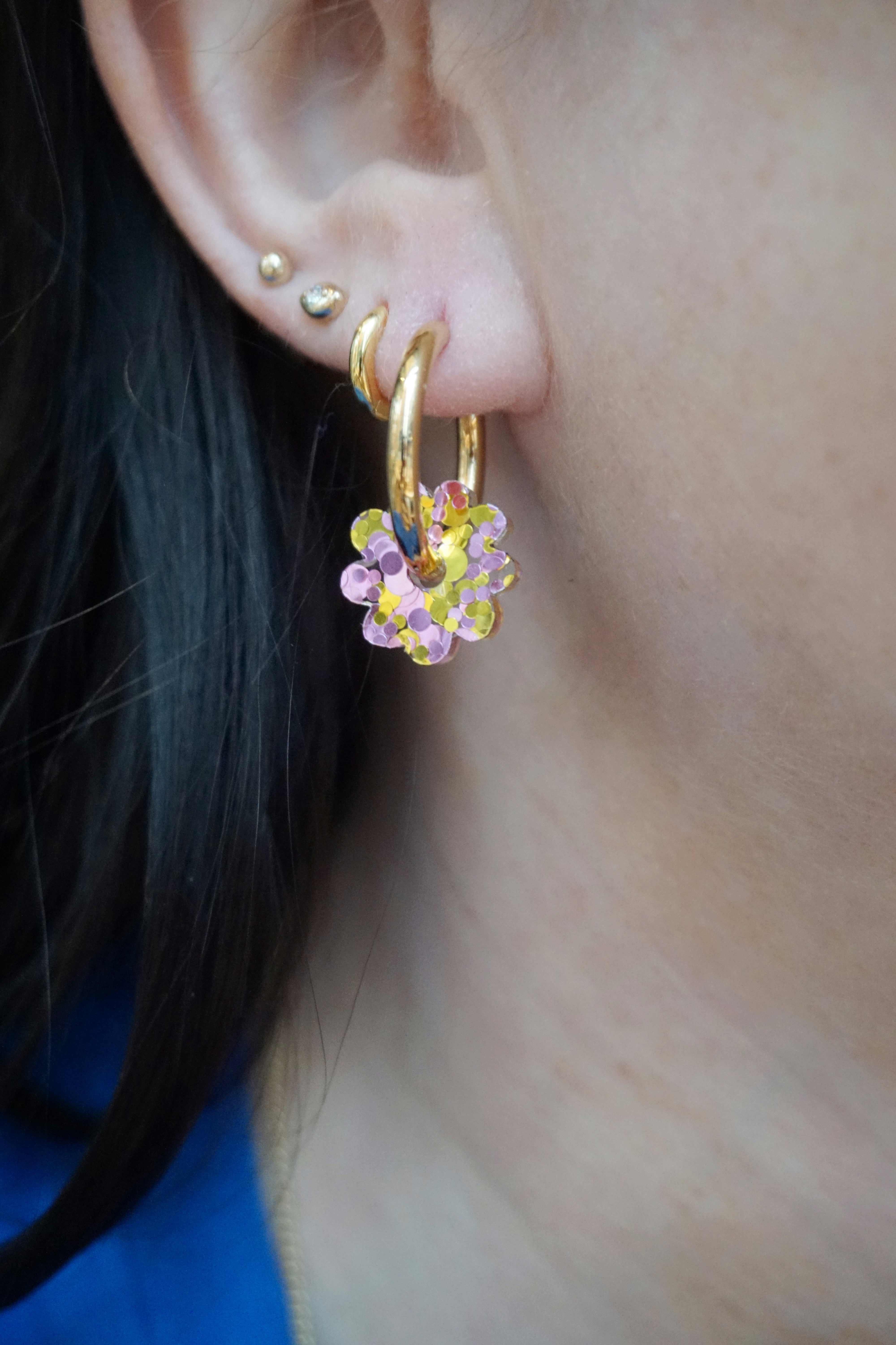 Miniblomma gul/rosa konfetti hänge