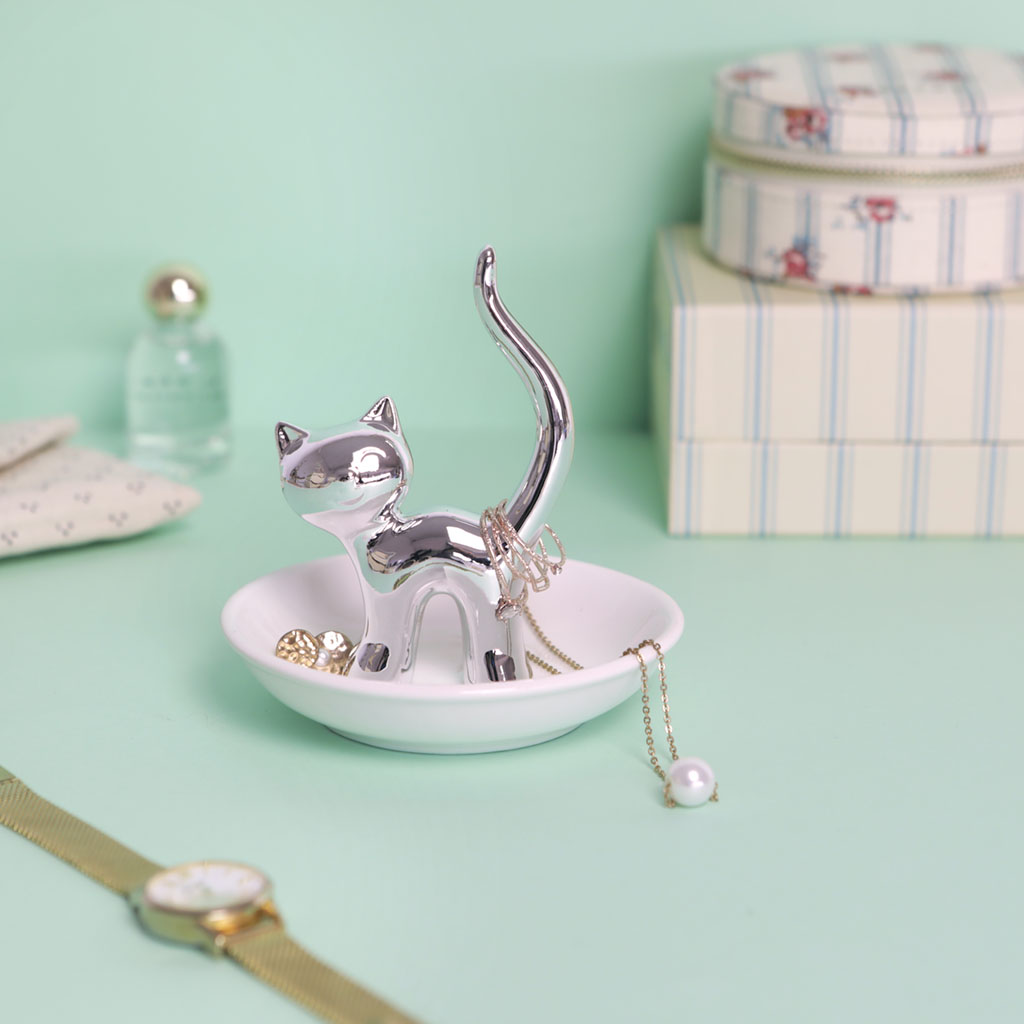 Ringhållare katt - silver - 2