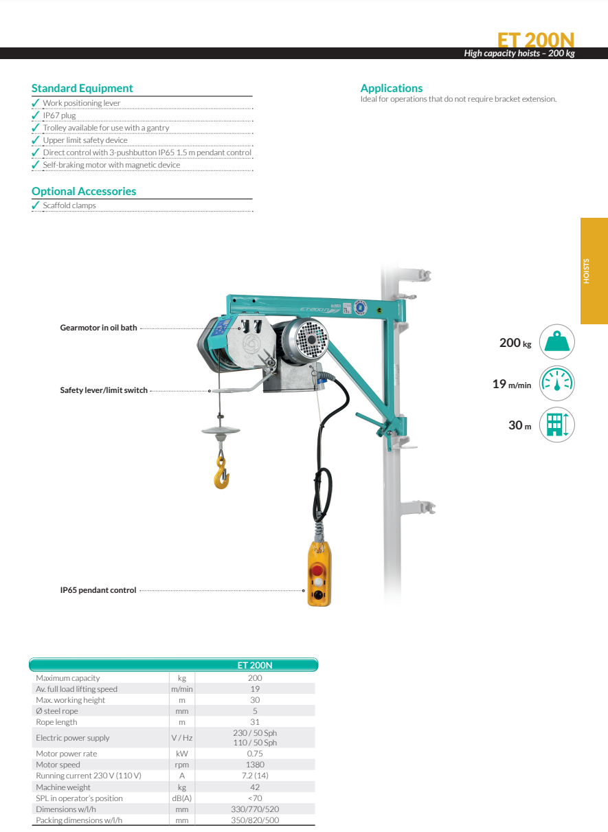 Ställningsvinsch IMER ET 200 N / Maxlast: 200 kg (19 m/min) - 2