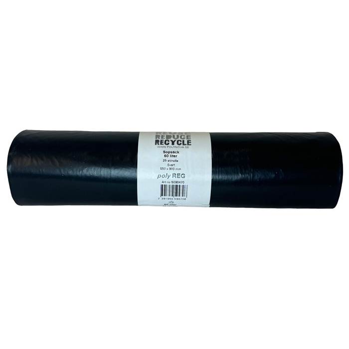Sopsäck PolyREG 60L 35my Svart