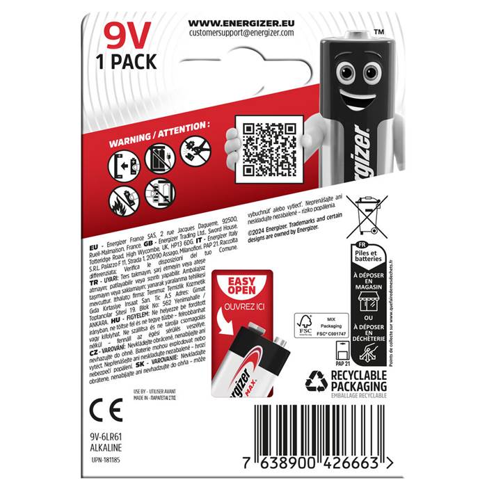 Batteri Alk 9V 6LR61 1-p - 2