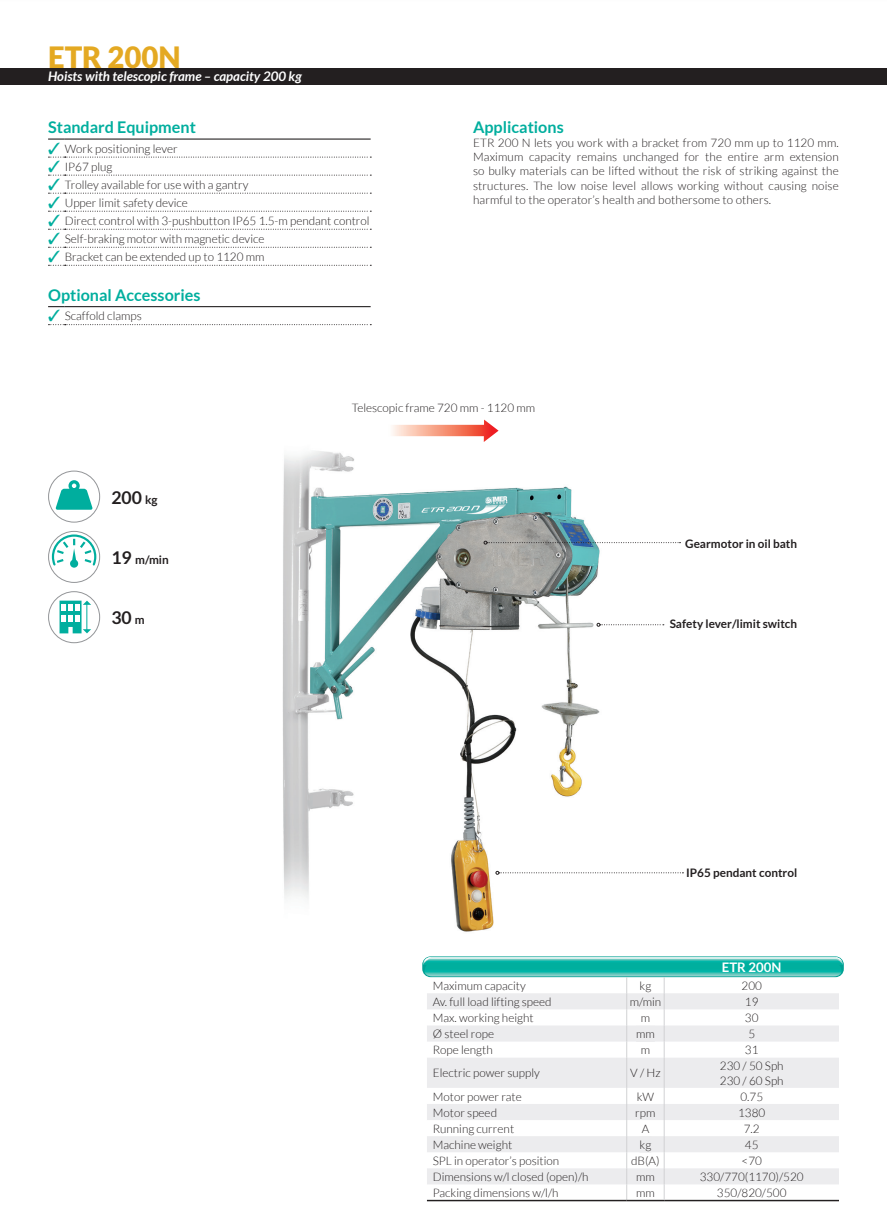 Ställningsvinsch IMER ETR 200 N / Maxlast: 200 kg (19 m/min) - 2