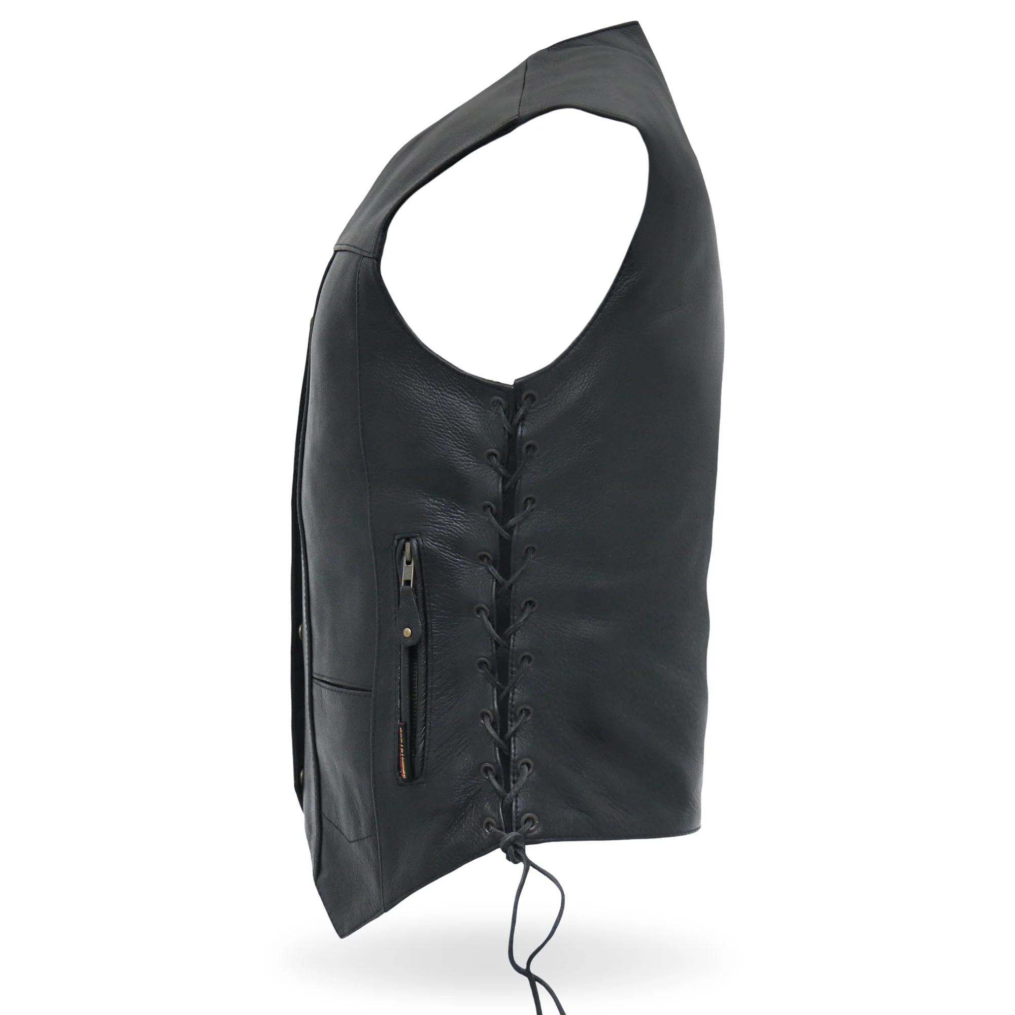 Svart Läder väst för Dam, 'Ten Pocket' Leather Biker  - 5