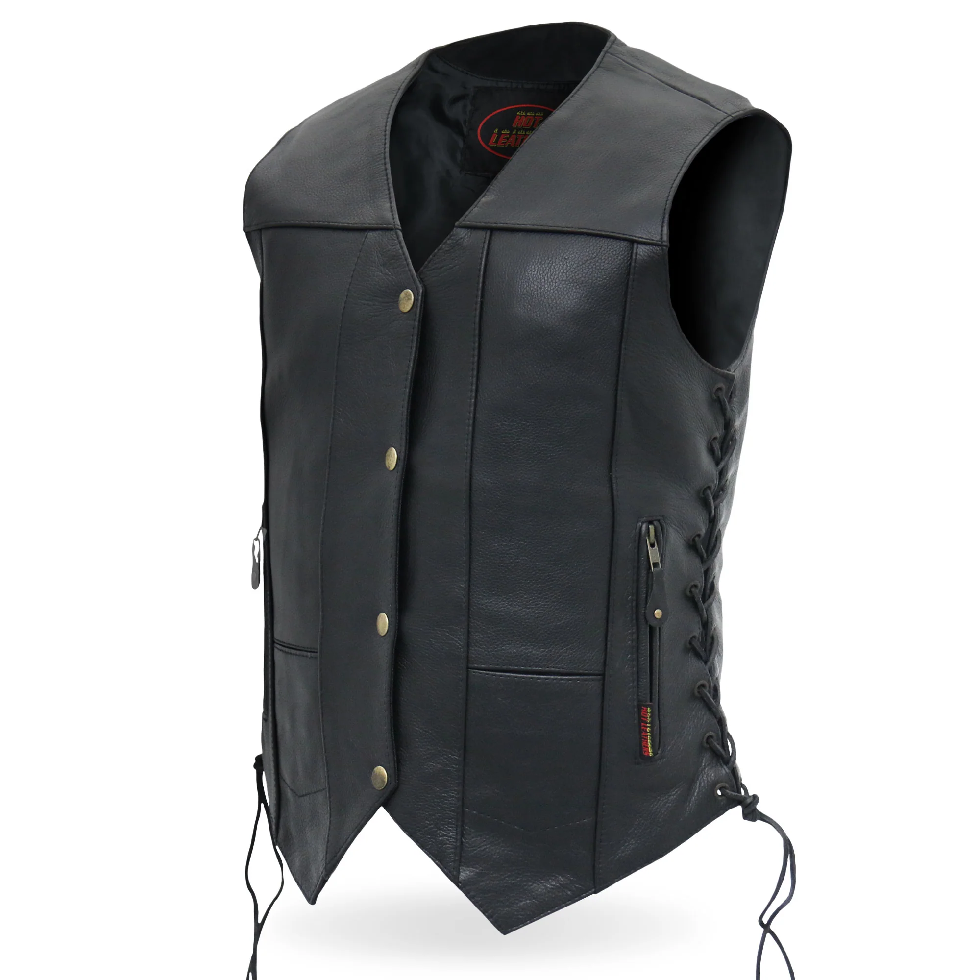 Svart Läder väst för Dam, 'Ten Pocket' Leather Biker  - 3
