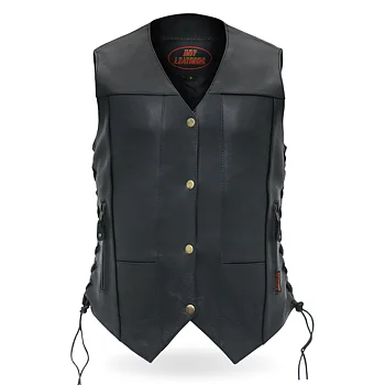 Black Women's Leather Vest, 'Ten Pocket' Leather Biker