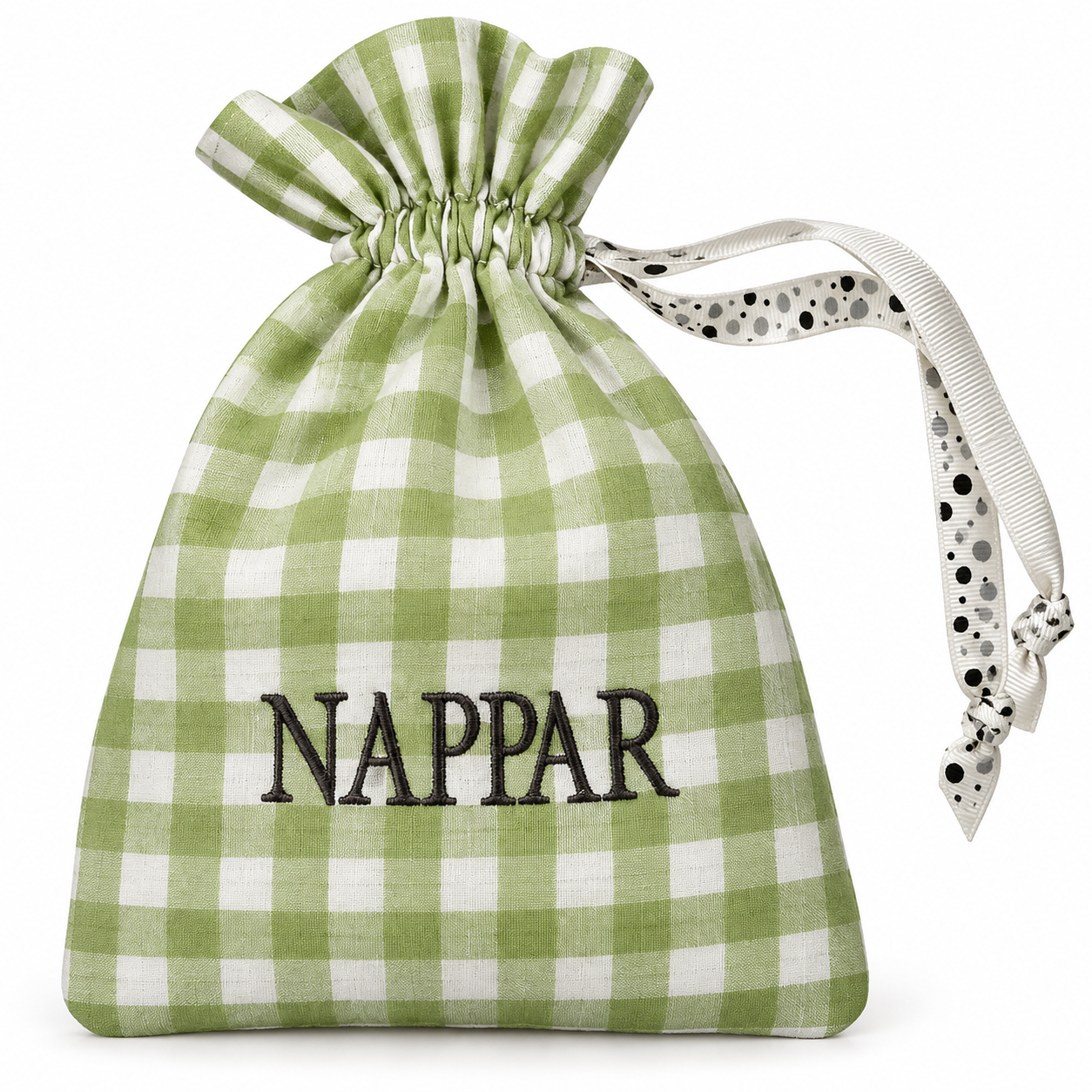 Nappåse i bomull med broderad text - nappförvaring | Grön
