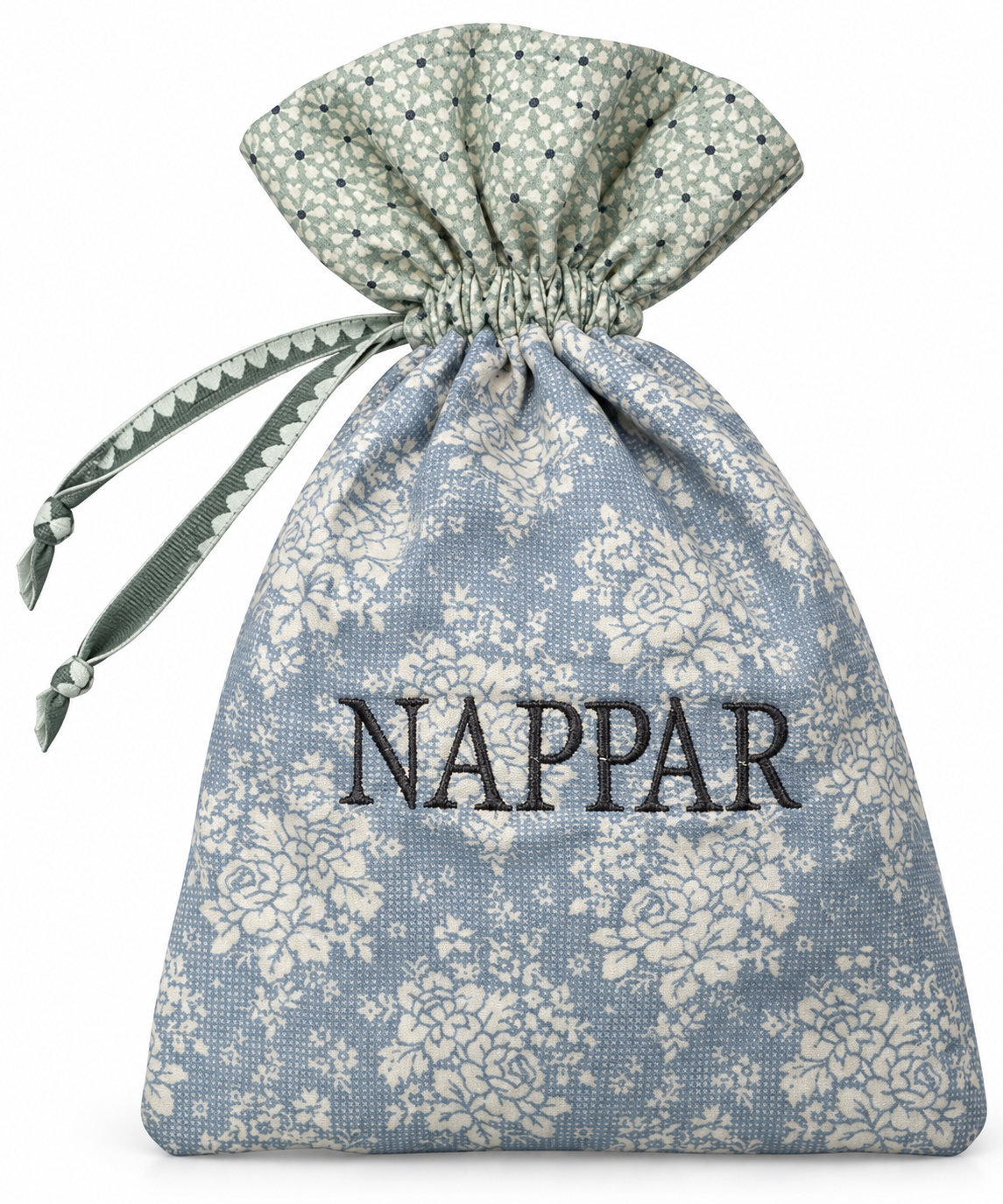 Nappåse i bomull med broderad text - nappförvaring | Blå