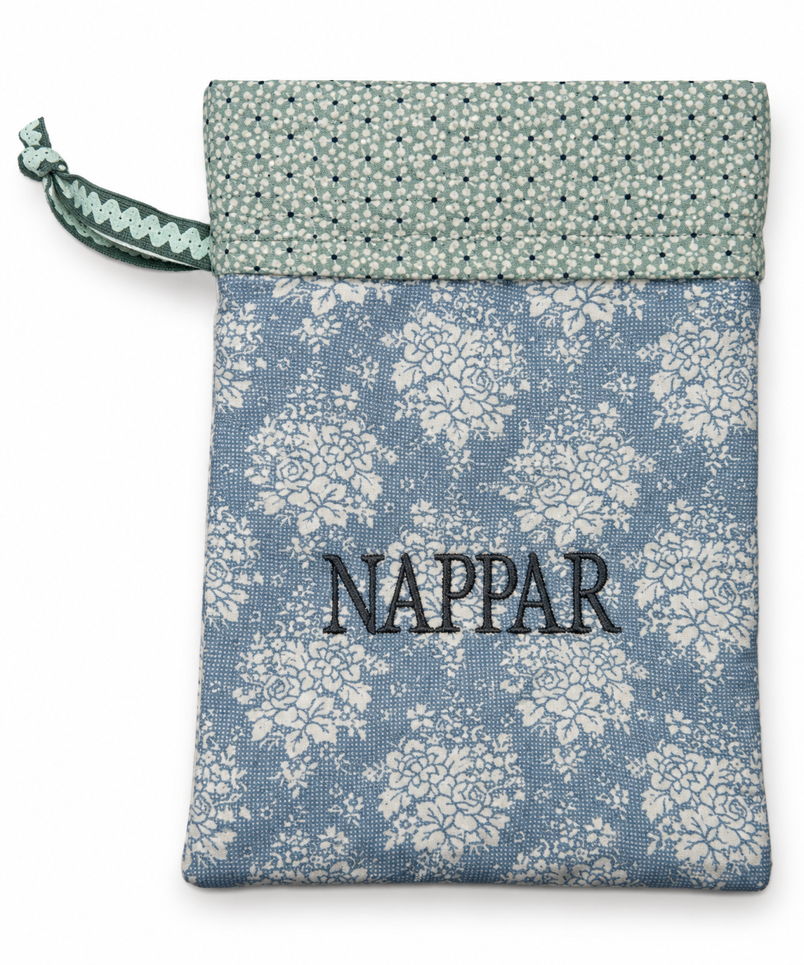 Nappåse i bomull med broderad text - nappförvaring | Blå - 2