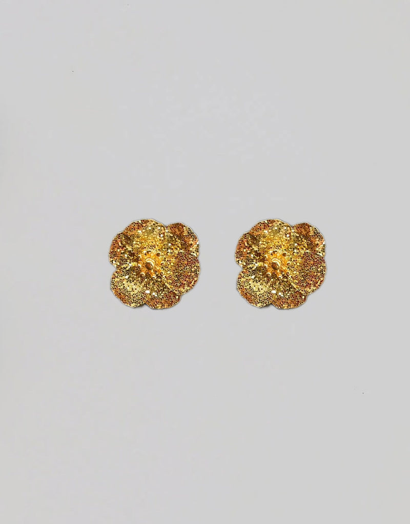Flower Small Earrings Gold Glitter