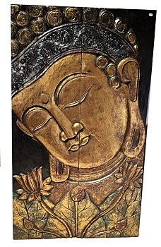 Hand snidad och Målad Buddha Tavla