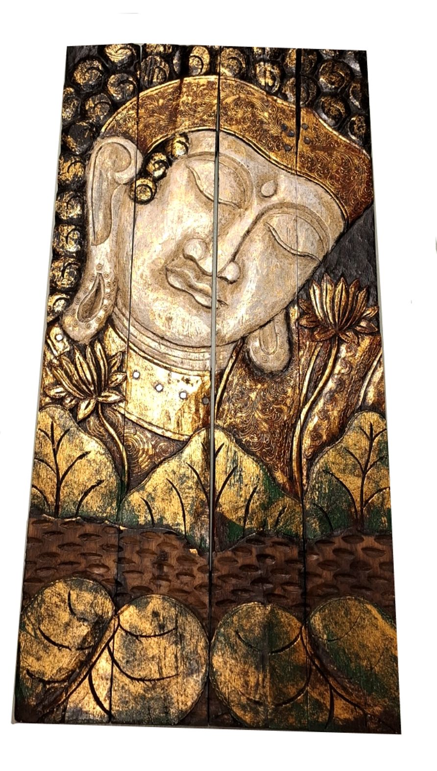 Hand snidad och Målad Buddha Tavla