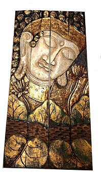 Hand snidad och Målad Buddha Tavla