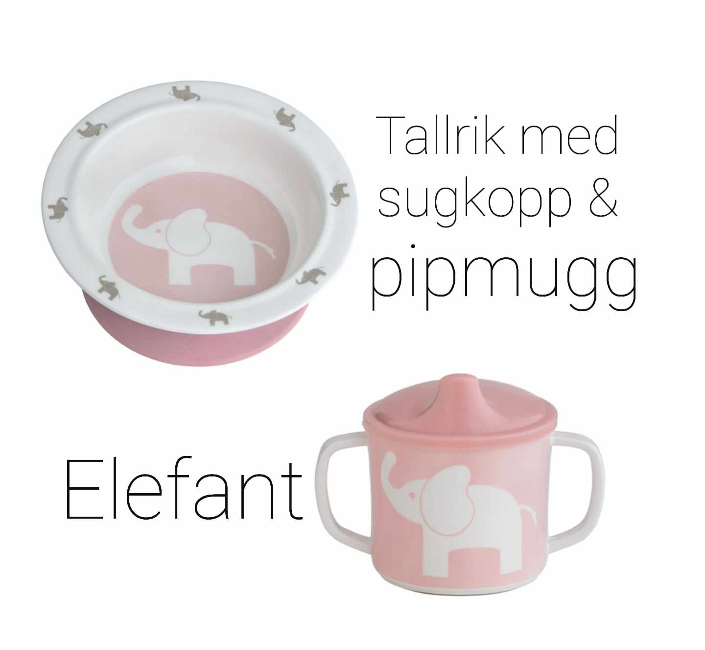 Paket Mugg och Tallrik Rosa Elefant