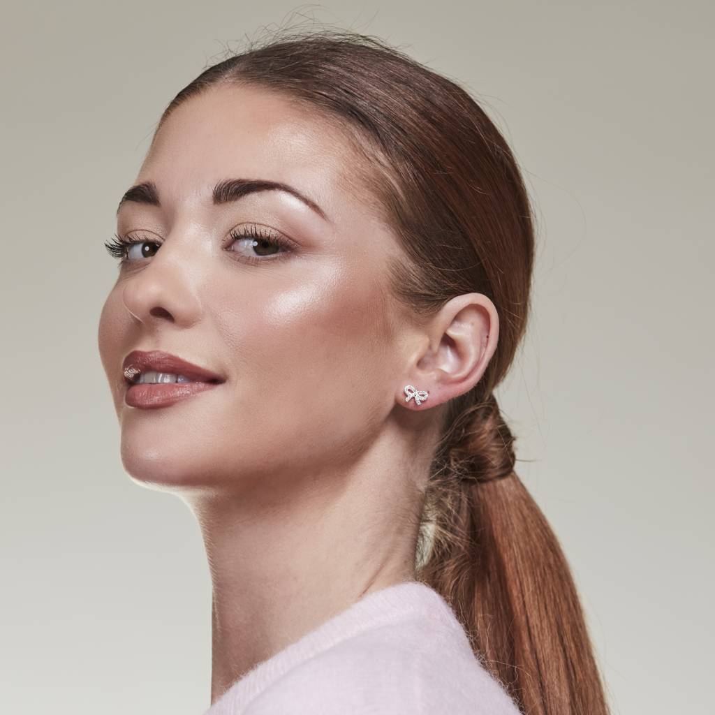 Crystal bow earring steel - 2