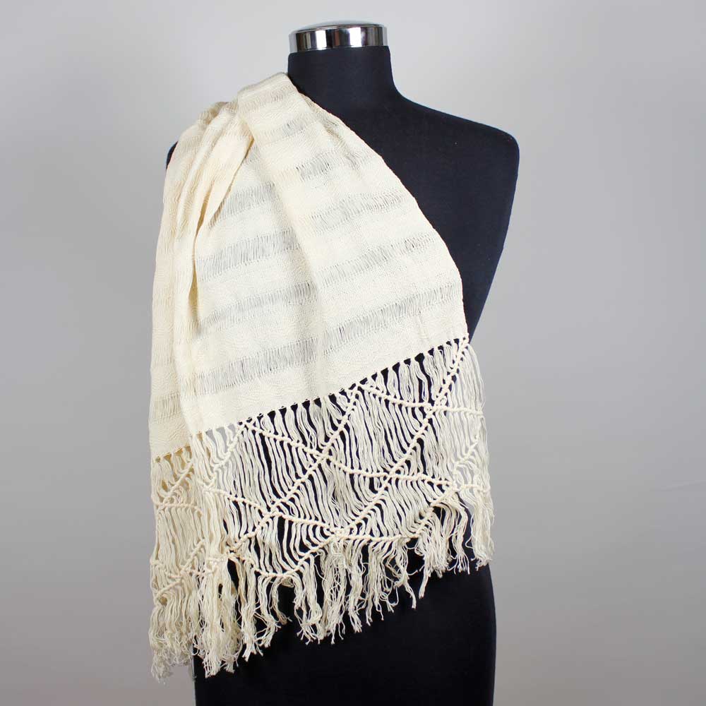 Maya Handvävd Offwhite Sjal 2:a sort. - 4