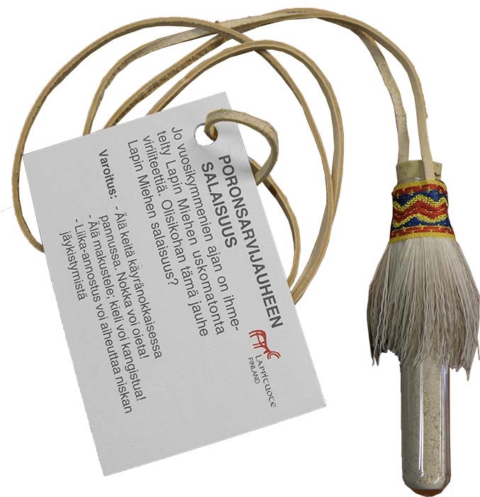 Rentierhornpulver in Glasröhre mit Lederband