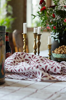 Linen Towel Watercolour White/Red