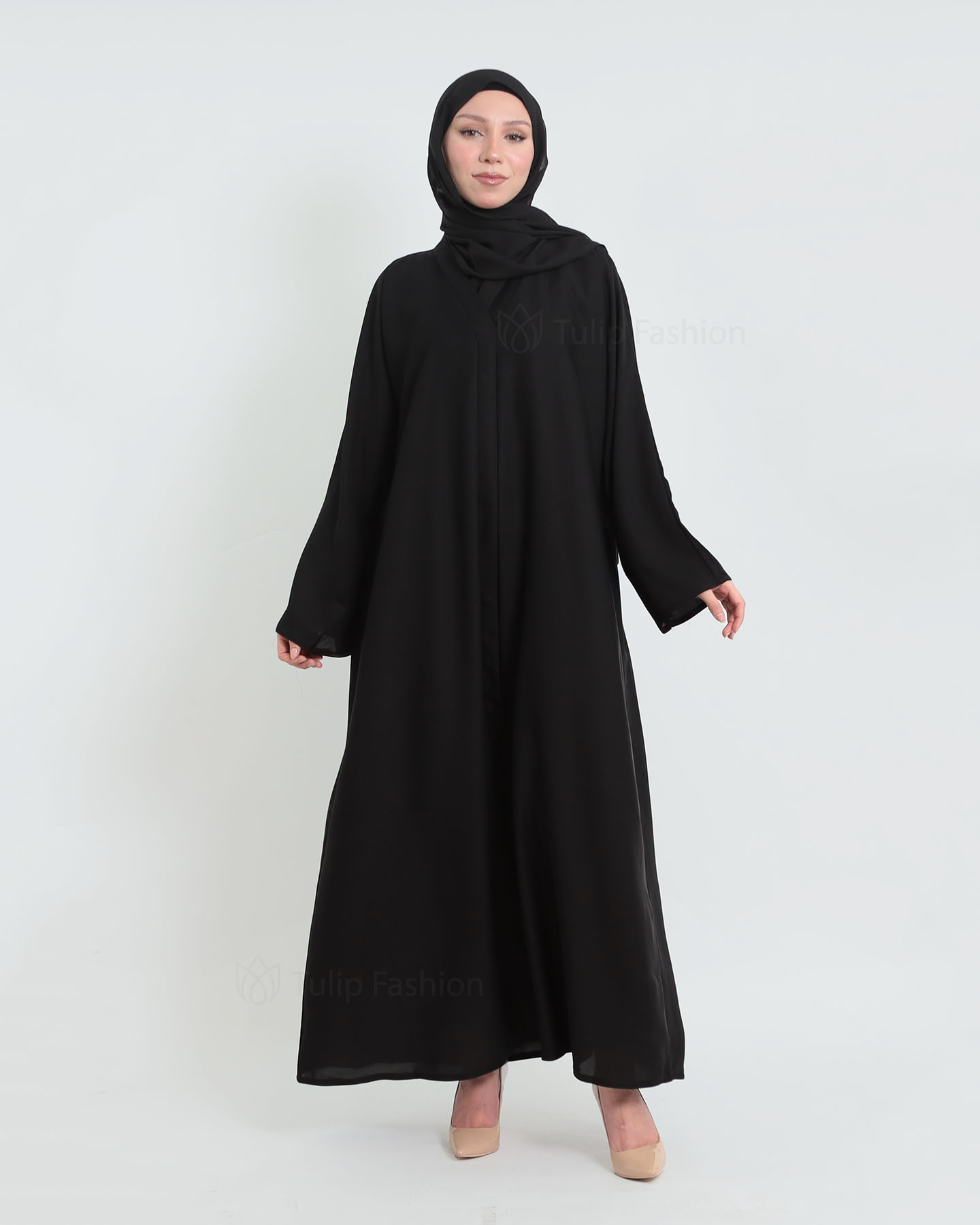 Abaya with matching Hijab - Black - 3