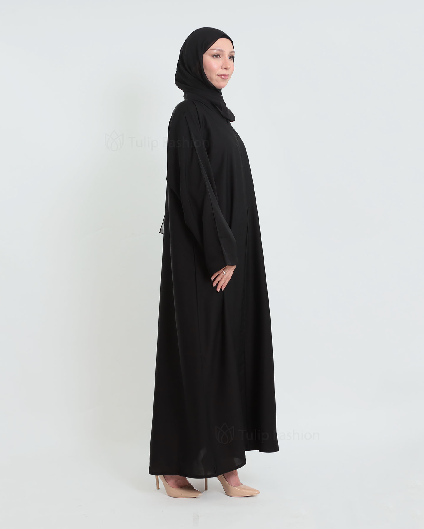 Abaya with matching Hijab - Black - 2