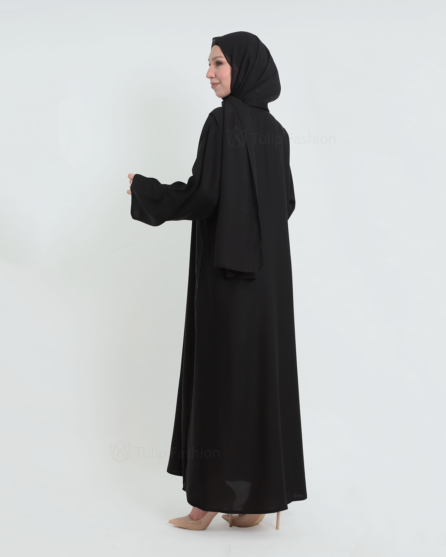 Abaya with matching Hijab - Black - 4