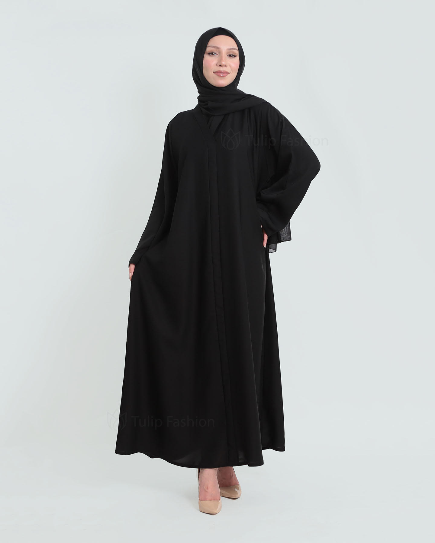 Abaya with matching Hijab - Black - 5