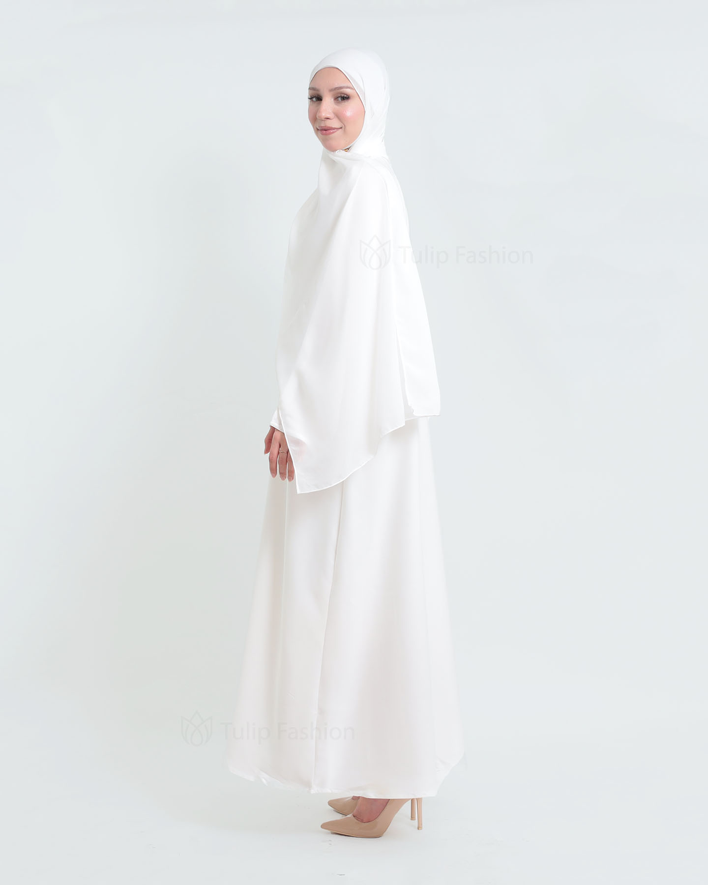 Abaya with matching Hijab - White - 4
