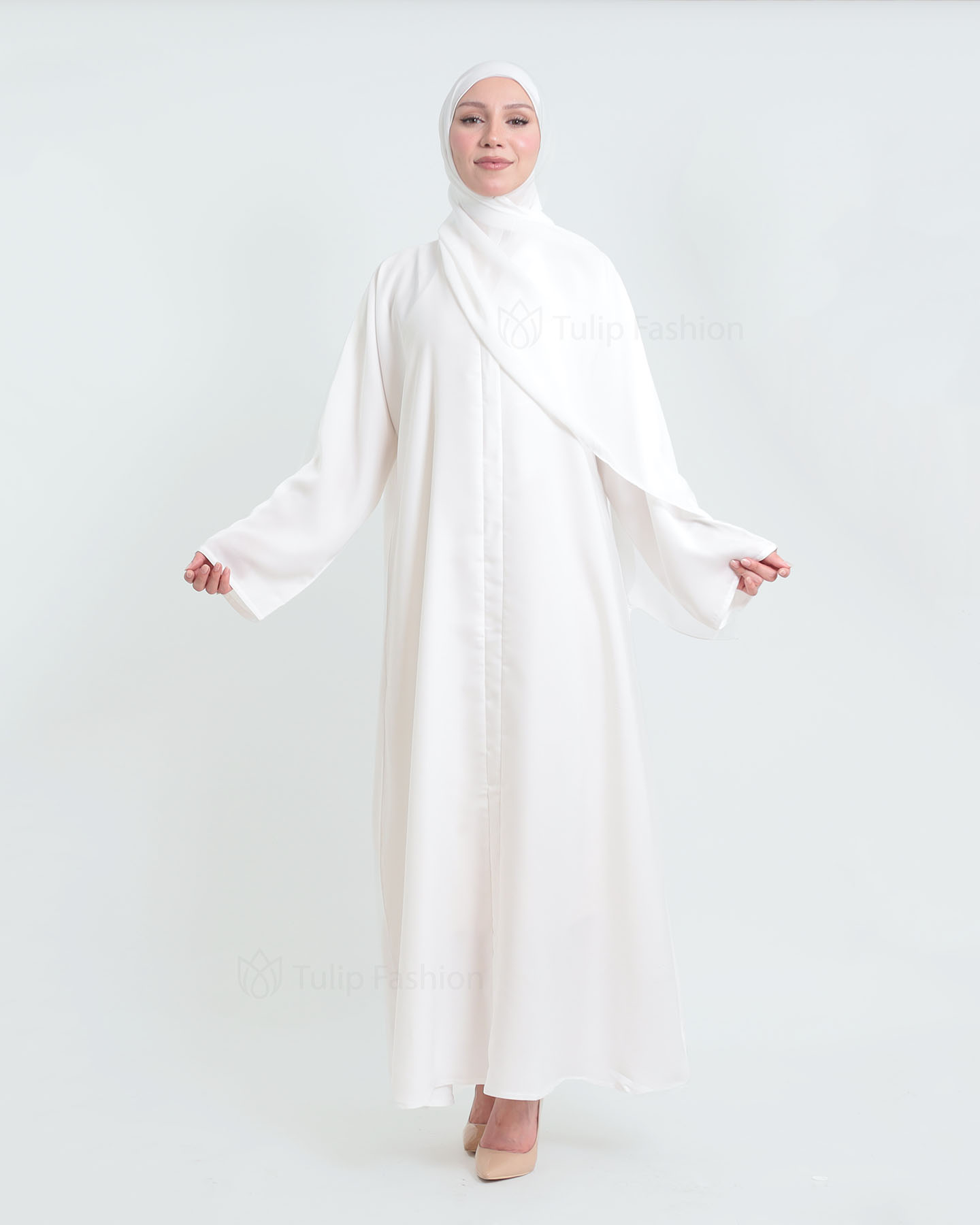 Abaya with matching Hijab - White - 3