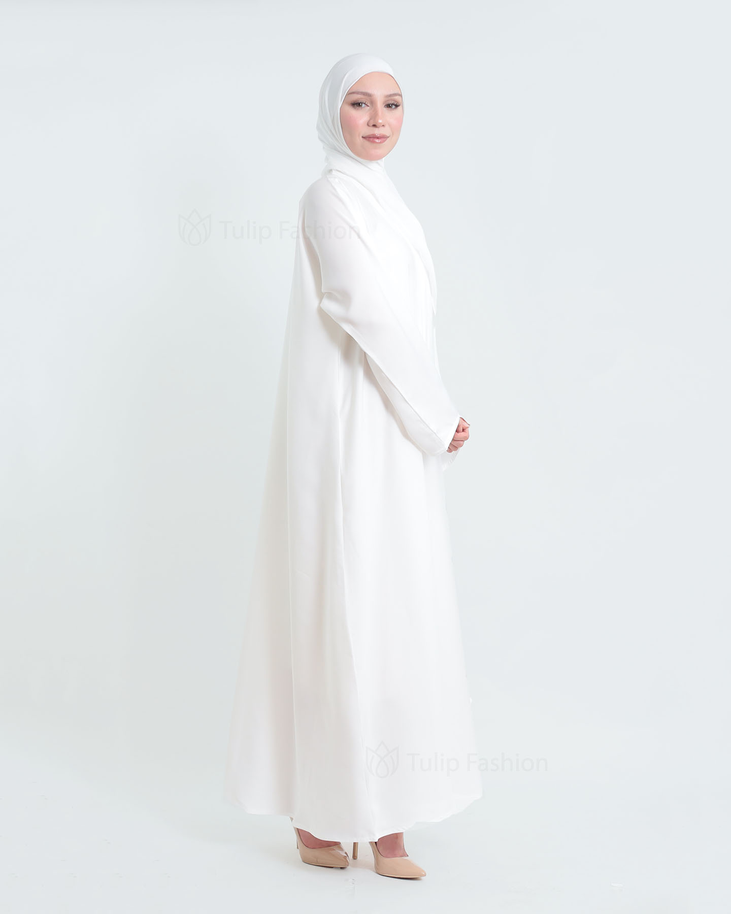 Abaya with matching Hijab - White - 2