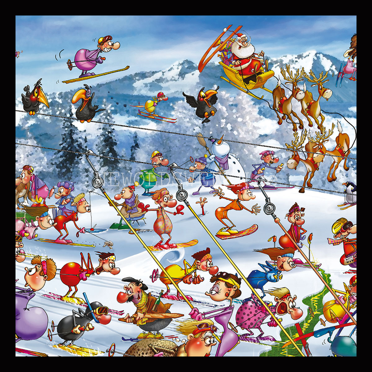 Christmas Skiing 1000 Puzzel - 68 x 48.5 cm - François Ruyer - PIATNIK - 4