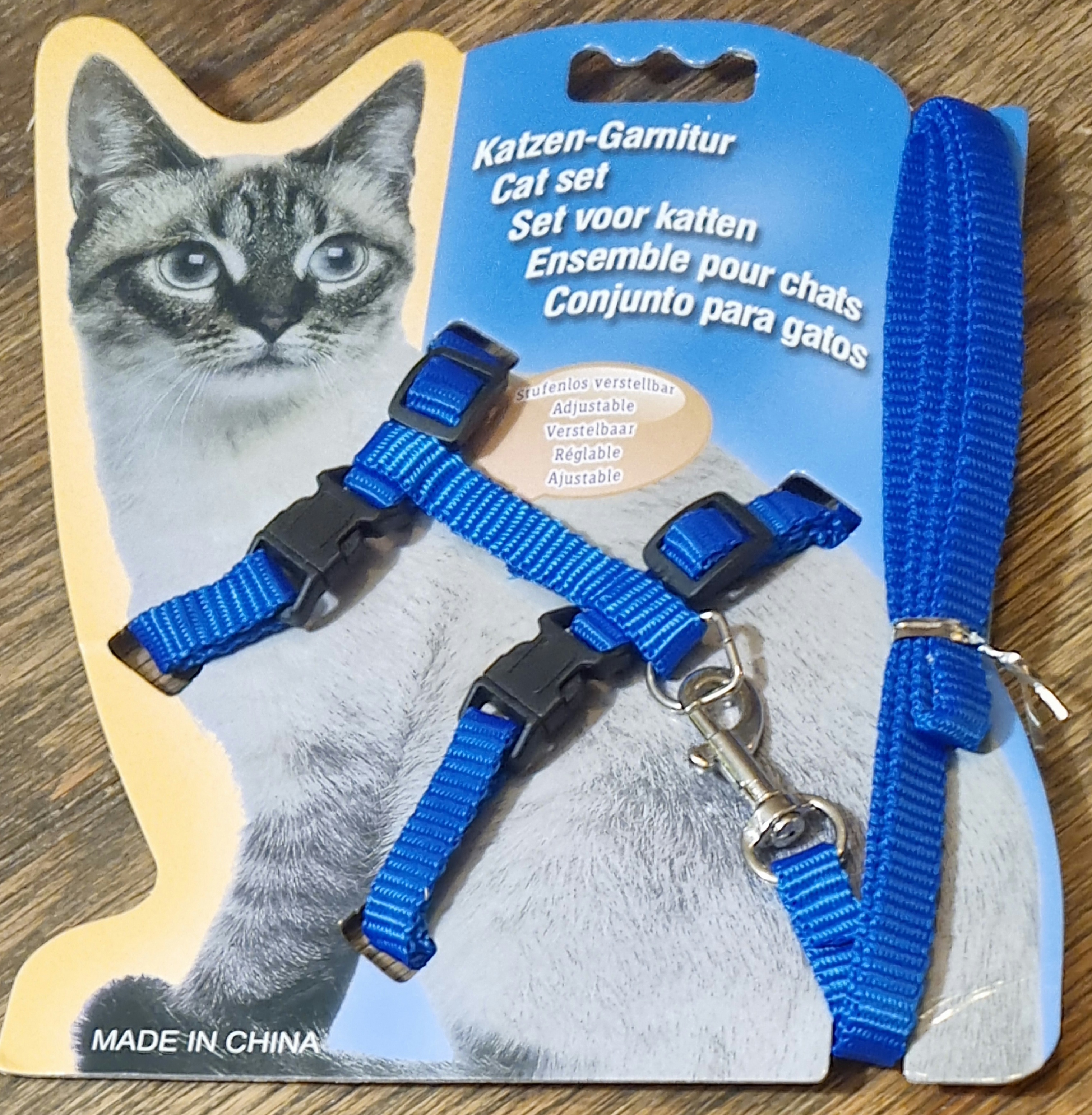 Kattsele, blå med koppel