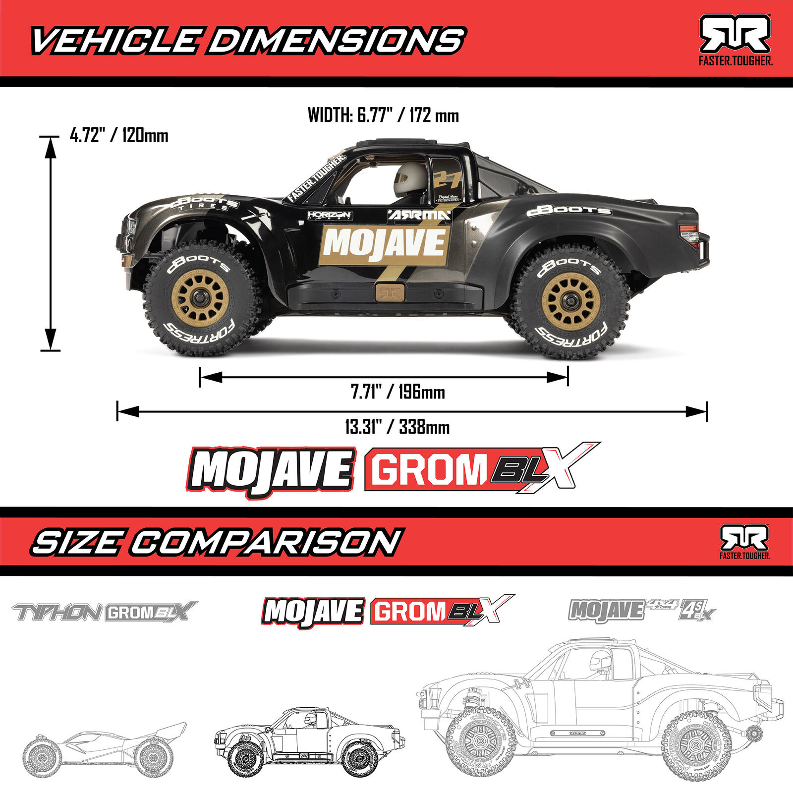 Arrma 1/16 MOJAVE GROM 223S DSC 4X4 RTR Brushless Desert Truck, Black - 18