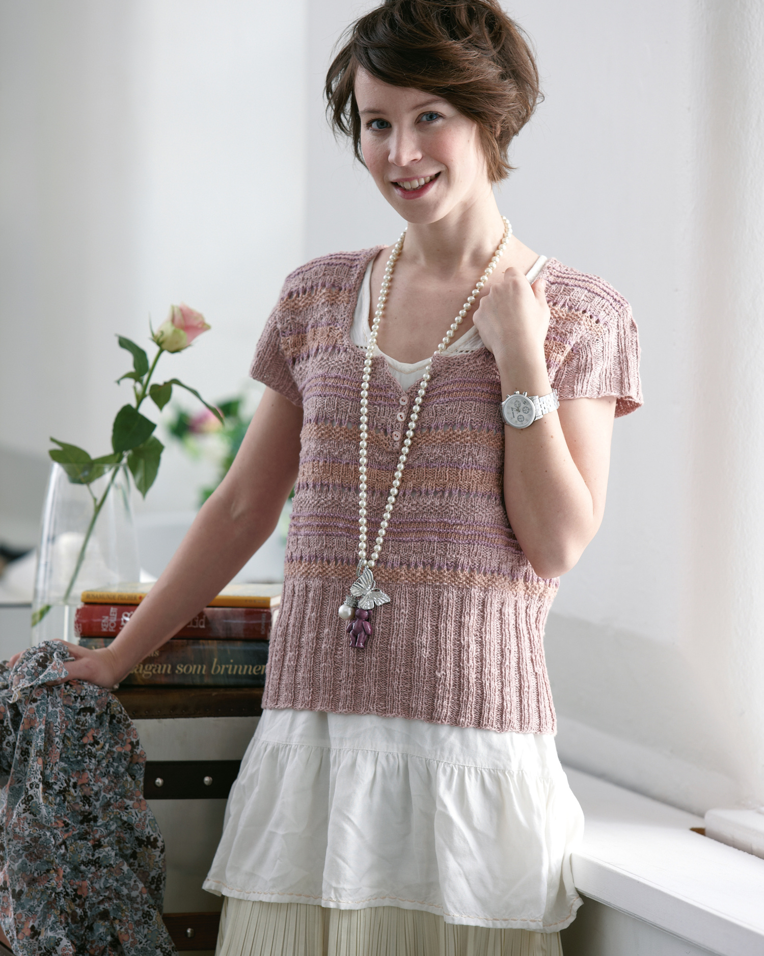 898004 Mönstrad jumper med vingärmar i Scarlet