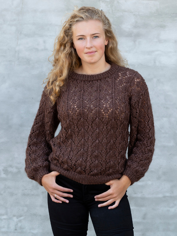 1593 Jumper med hålmönster och ballongärmar