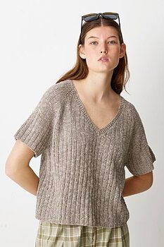 898079 Kortärmad tröja med bred resår i Scarlet
